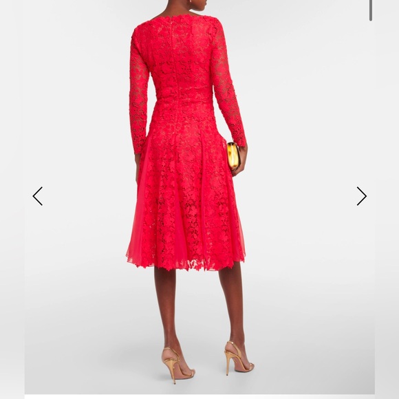 OSCAR DE LA RENTA Floral guipure lace midi dress red silk-chiffon size 12 - Picture 2 of 16